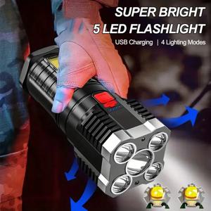 고출력 LED 손전등, 5 코어 COB 작업등, USB 충전식 캠핑 토치 스포트라이트, 4 가지 모드 방수 야외 램프 랜턴