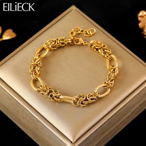 EILIECK 여성용 트위스트 팔찌 팔찌, 316L 스테인리스 스틸, 트렌디 18K 골드 도금 손목 체인, 방수 쥬얼리 선물 파티