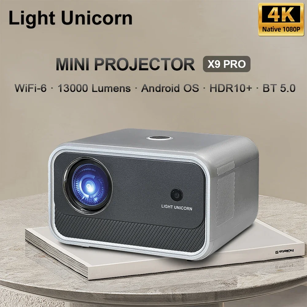 Light Unicorn X9 PRO 풀HD 1080P 빔프로젝터4k 안드로이드 스마트빔 HDR Wifi6 휴대용미니빔 네이티브 1920*1080P 가정용프로젝터 홈시네마