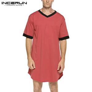 INCERUN 2024 남성 수면 가운 반팔 V 넥 잠옷 패치 워크 아늑한 Homewear 패션 느슨한 남성 목욕 가운 드레싱 가운