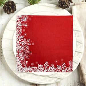 10/20pcs 33cm 2Ply 크리스마스 빨간 눈송이 종이 냅킨 크리스마스 장식 용품 얼음 축제 파티 인쇄 냅킨