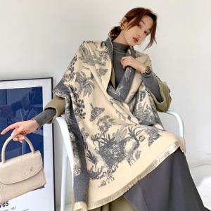 2023 여성을위한 럭셔리 꽃 프린트 스카프 따뜻한 겨울 캐시미어 파시미나 스카프 Shawls 여성 두꺼운 담요 랩 Foulard