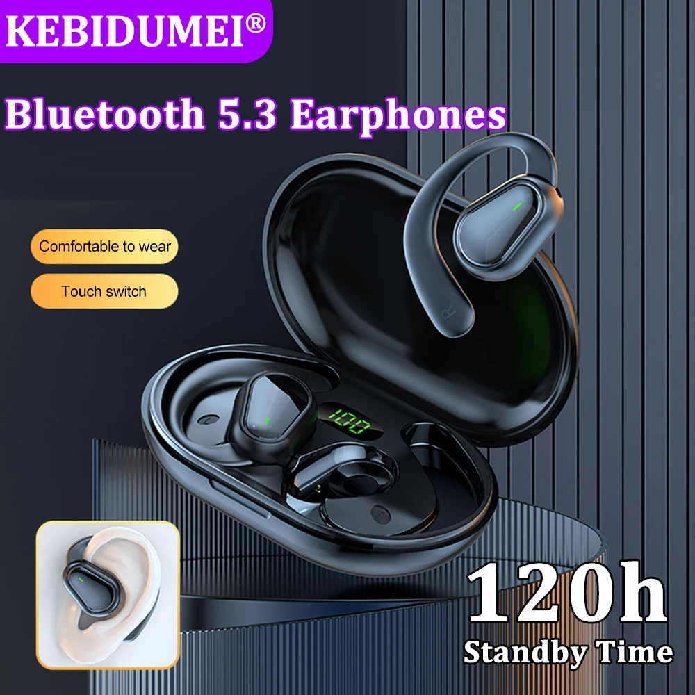 Bluetooth 5.3 헤드폰 이어 후크 이어폰 무선 이어폰 HiFi 스테레오 방수 헤드셋 Xiaomi 용 소음 감소 이어 버드