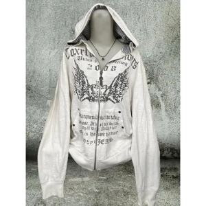 Y2k Emo 여성 빈티지 streetwear 편지 인쇄 까마귀 펑크 지퍼 업 후드 그래픽 오버 사이즈 스웨트 고스 하라주쿠 Alt Clothes