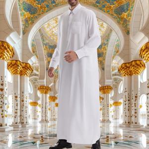 남자 Jubba Thobe 망 긴 셔츠 드레스 Eid 이슬람 2025 라마단 옷깃 가운 사우디 Musulman 착용 Abaya Caftan 두바이 아랍 드레스