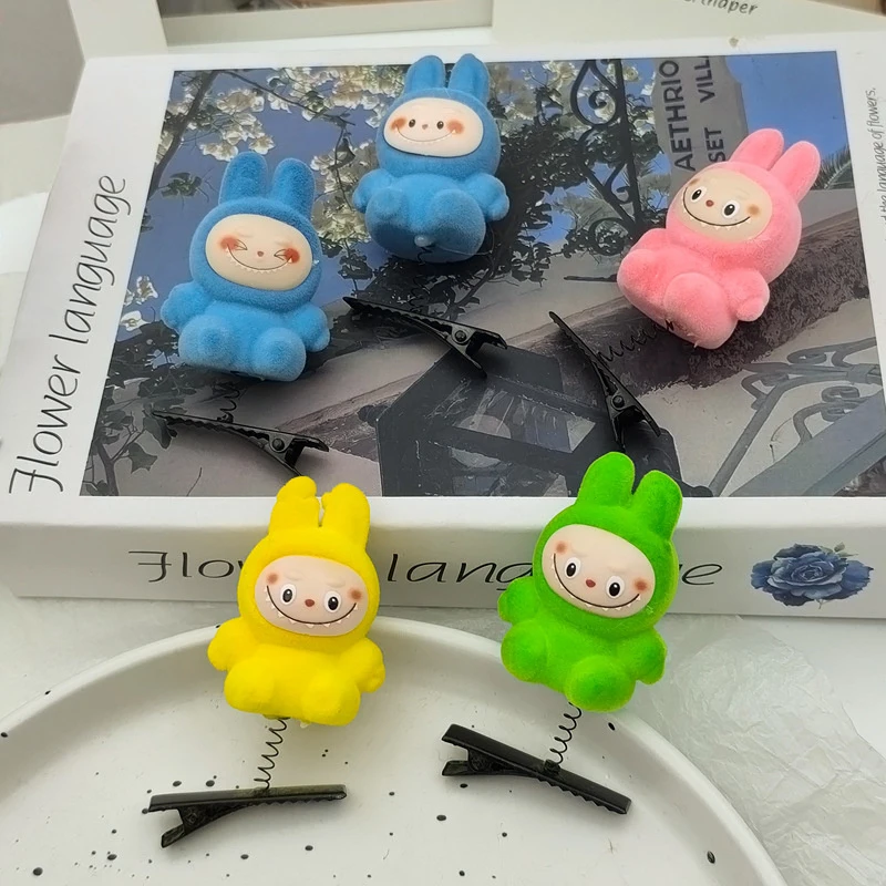5Pcs 새로운 헤어 클립 3D Labubu 봄 헤어 클립 만화 플러시 머리핀 DIY Duckbill 클립 모자를 쓰고 있죠 어린이 헤어 액세서리