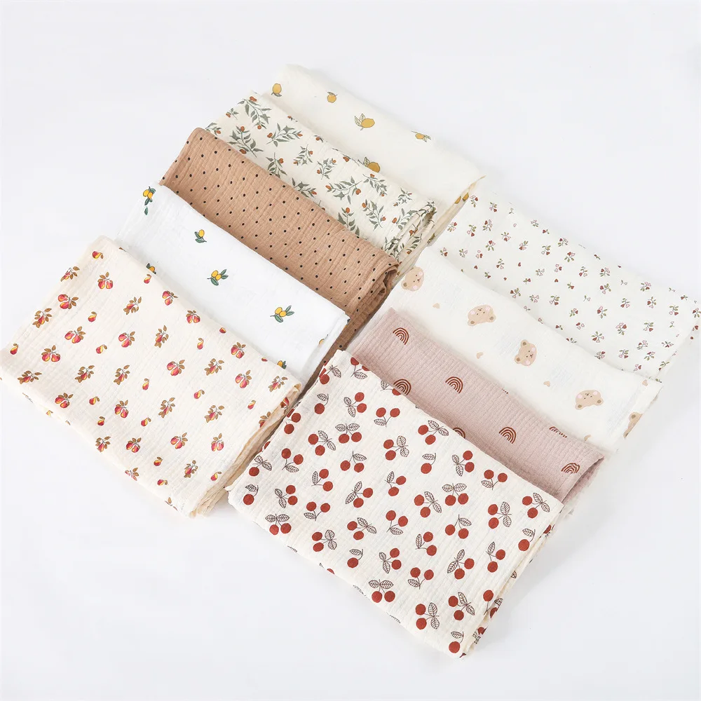 목화 Swaddle 담요 아기 담요 꽃 인쇄 모슬린 기저귀 Swaddle 새로 태어난 Crinkle 패브릭 아기 태어난 유모차 커버