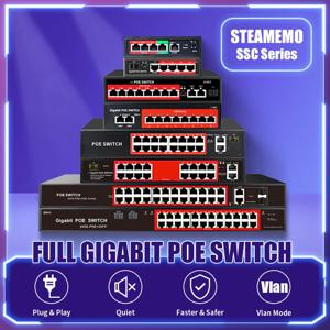 STEAMEMO SSC 시리즈 풀 기가비트 POE 스위치, IP 카메라용, 무선 AP 스위치, 기가비트 SFP, 4, 6, 8, 16/24 포트, 1000mbps