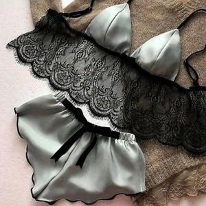 여성 속옷 섹시한 실크 새틴 란제리 잠옷 자르기 탑 Bralette & Panty 세트 소녀를위한 부드러운 착용 탑 팬티 레이스 슈트