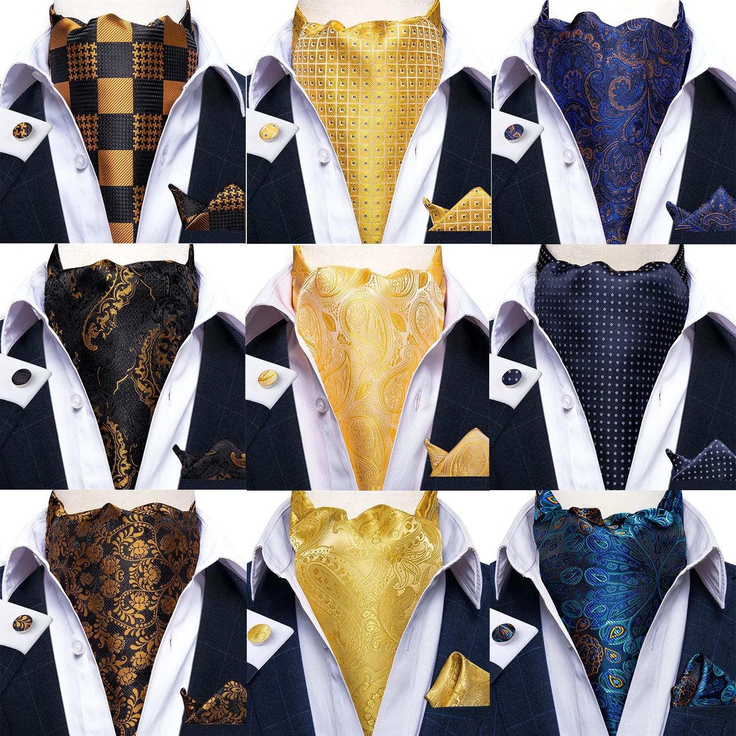 럭셔리 남자 빈티지 페이즐리 꽃 공식 넥타이 Ascot 넥타이 자기 영국 스타일 신사 실크 넥타이 웨딩 파티 DiBanGu에 대한 설정