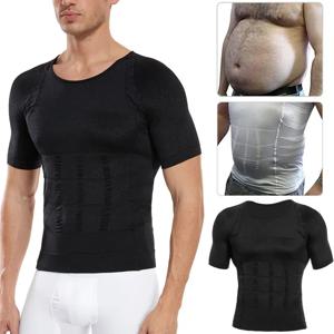남성 슬리밍 바디 셰이퍼 압축 셔츠 여성형 슬림 Shapewear 배꼽 셰이퍼 배 감소 탑 허리 트레이너 Shapewear