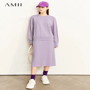 Amii-미니멀리스트 가을 여성 정장, 긴 소매 스웨터 캐주얼 우아한 패션 와이드 레그 바지 스커트 별도 12240924