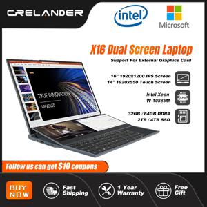 CRELANDER X16 더블 스크린 노트북 16인치 + 14인치 터치 스크린 인텔 10세대 윈도우 11 휴대용 PC 노트북 컴퓨터