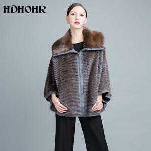 HDHOHR 여성용 라펠 박쥐 소매 밍크 모피 코트, 하이 퀄리티 겨울 패션, 리얼 밍크 모피 코트, 대형 모피 재킷, 2025 뜨게
