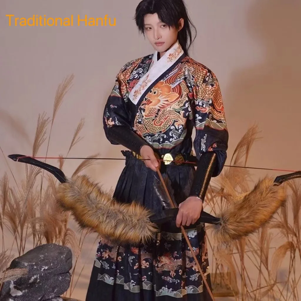 중국어 원래 Hanfu 남자 비행 물고기 정장 명나라 전통 남성 여성 연인 커플 코스프레 로얄 가드 드레스 소년