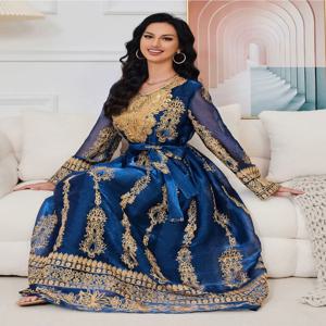 Eid 자수 아랍 이슬람 파티 드레스 여성용 Abaya Jalabiya 긴 드레스 모로코 Kaftan Vestidos 두바이 라마단 가운 가운