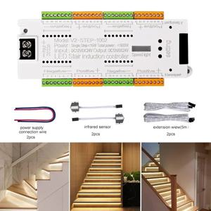 V2 계단 LED 모션 센서 컨트롤러 32채널 실내 계단 PIR 야간 조명 디머 DC 12V 24V 계단 모션 센서용