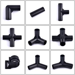 5Pcs 검은 파이프 커넥터 DIY 선반 텐트 고정 커넥터 피팅 I.D 8/12/16/19mm ABS 플라스틱 티 4 방향 팔꿈치 스트레이트 조인트