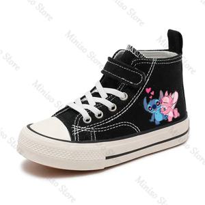 Lilo Stitch 2024 스포츠 소녀 하이 탑 소년 키즈 캔버스 신발 디즈니 캐주얼 만화 컴포트 신발 어린이 인쇄 소년 테니스 신발