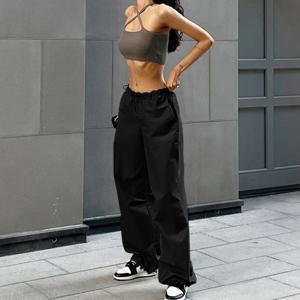 Y2k 카고 여성 Drawstring 바지 낮은 허리 스웨트 팬츠 streetwear 빈티지 헐렁한 넓은 다리 바지 대형 낙하산 조깅 바지