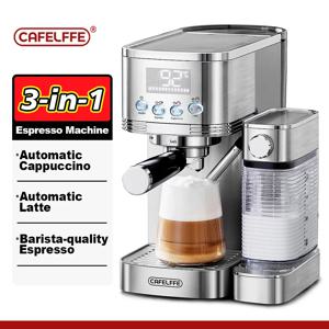 Cafelffe 자동 커피 머신 카페테리아 카푸치노 라떼 에스프레소 메이커, 완전 자동 우유 거품 스테인리스 스틸, 3in 1 강력한 20바 펌프