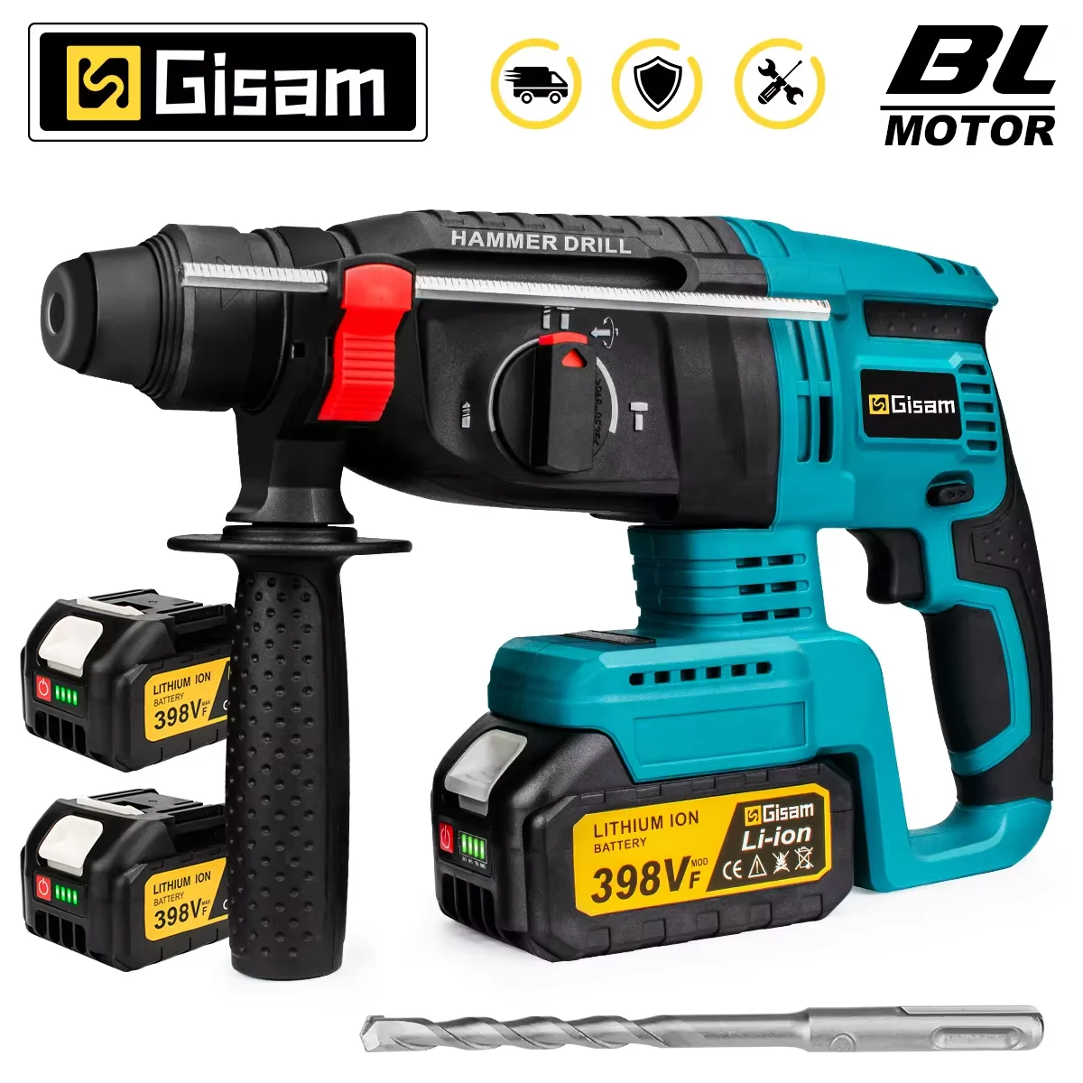 Gisam 26MM 브러시리스 전기 해머 드릴 Makita 18V 배터리 핀용 다기능 무선 로터리 해머 임팩트 드릴 도구