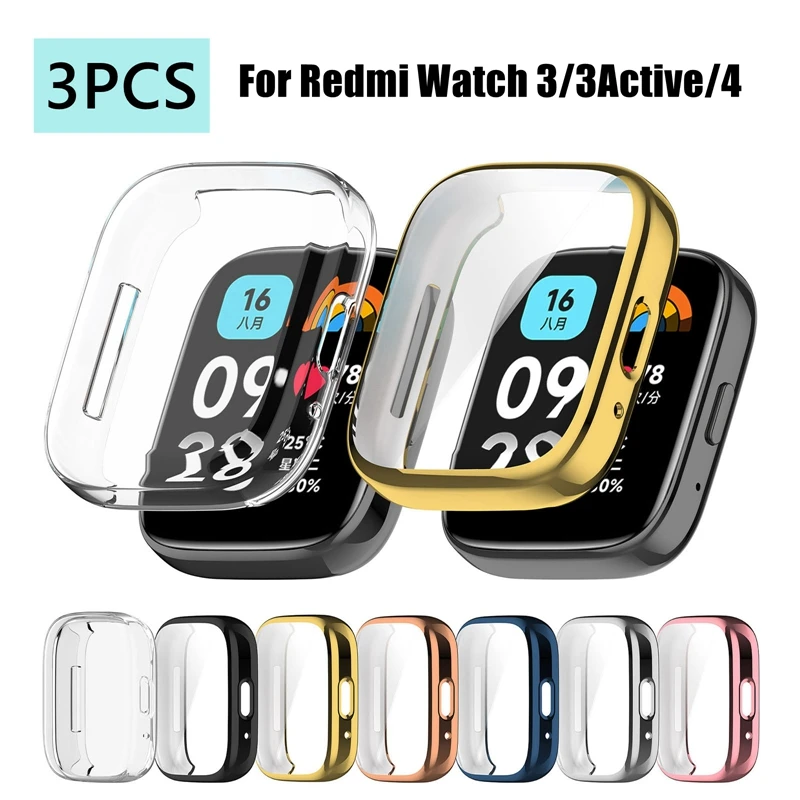 Redmi Watch 4 3 용 3PCS 소프트 TPU 케이스 Xiaomi Redmi Watch4 3Avtive 용 활성 스마트 시계 밴드 화면 보호기 실리콘 커버