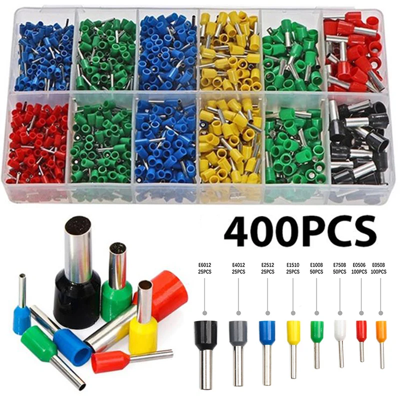 400 Pcs 내구성 와이어 연결 절연 커넥터 압착 터미네이터 냉간 압착 절연 터미나 E0508 ​​7508 1008 1510 2512 4012