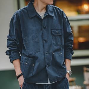 Maden Navy 빈티지 자켓 남성 턴 다운 칼라 헌팅 탑 멀티 포켓 코트 남성 봄, 가을 작업복 자켓