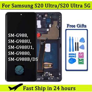 삼성 S20 Ultra G988 G988U Lcd 디스플레이 용 슈퍼 AMOLED 삼성 S20 Ultra 5G LCD 용 프레임이있는 디지털 터치 스크린