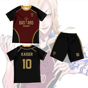 저지 풋살 축구 모티브 VL Replika Blue Lock Anime Bastard Munchen 여름 남성 여성 티셔츠 + 짧은 2pc 세트 슈트