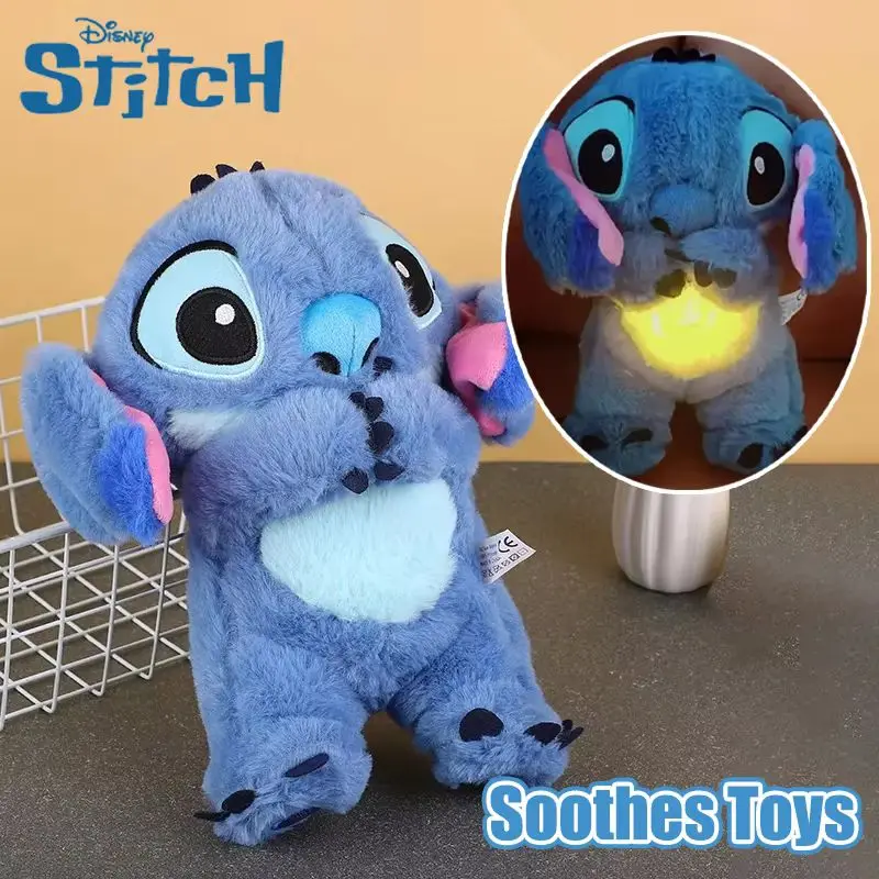 뜨거운 판매 릴로 & 스티치 봉제 인형 호흡 장난감 어린이 Peluche Kawaii 진정 애니메이션 아기 음악 라이트 수면 블루 스티치 장난감 선물