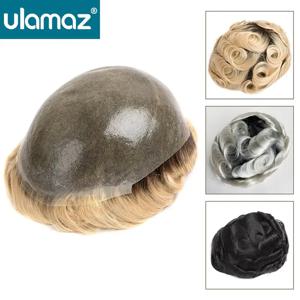 남성용 매듭 피부 인간의 머리카락 보철물 전체 폴리 PU Toupee Ombre 플래티넘 남성 헤어 보철물 남성용 천연 헤어 시스템