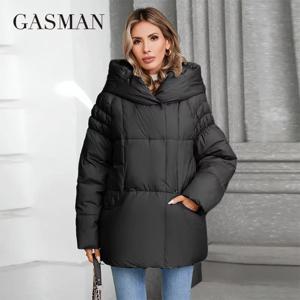 GASMAN 여성용 스탠드 칼라 짧은 슬림 파카, 캐주얼 후드, 웜 다운 재킷, 88595 2024, 새로운 패션