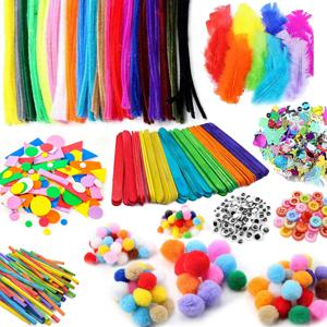 1000pcs 어린이 공예 미술 용품 ​​키트 파이프 클리너 Pompoms 거품 스티커 깃털 펠트 헝겊 단추 DIY 크리 에이 티브 공예 장난감 선물