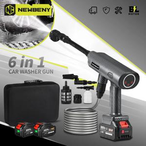 NEWBENY 200Bar 6 IN 1 브러시리스 고압 자동차 세탁기 총 2 기어 18V-21V 배터리 용 정원 청소 관개 도구