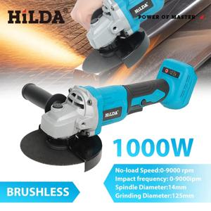 HILDA 21V 휴대용 브러시리스 앵글 그라인더 Makita 배터리 용 충전식 전동 공구 연마 기계 그라인더 절단
