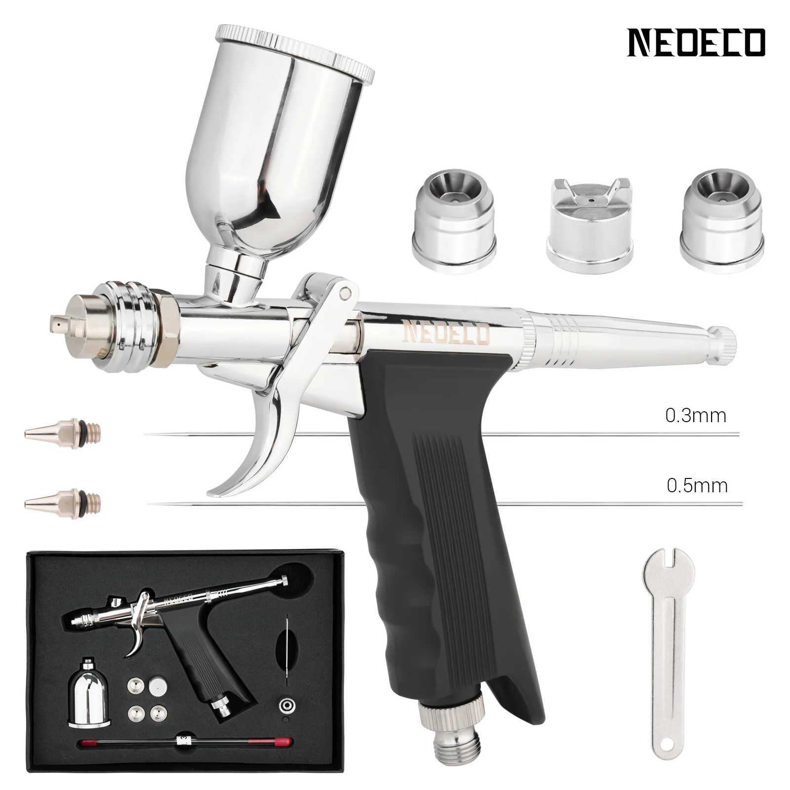 중력 피드 듀얼 액션 권총 그립 에어 브러시 트리거 형 팬 스프레이 에어 브러시 0.3mm/0.5mm 15CC 자동차 모델 용 유체 컵 DIY
