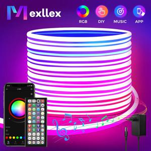 30M/20M Mexllex RGB 네온 라이트 스트립(APP 및 원격 포함), 색상 변경 방수 음악 동기화 모드 침실 룸 야외 Decro