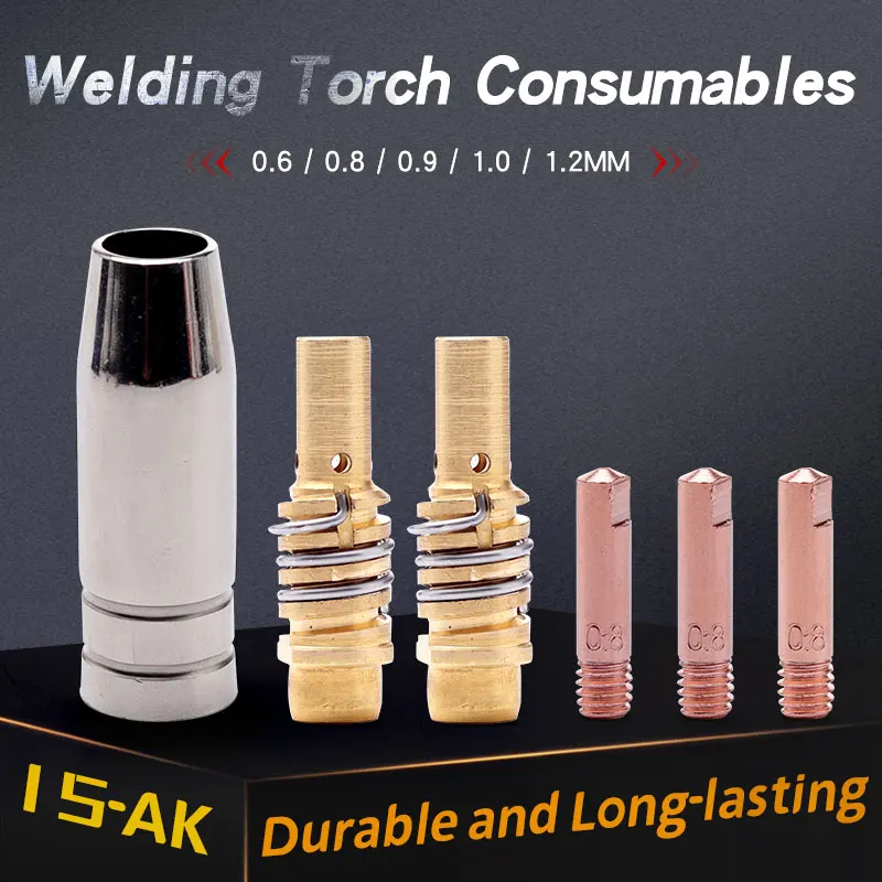 MB-15 MIG 용접 접촉 팁 15AK 0.6mm 0.8mm 0.9mm 1.0mm 1.2mm Rilon Riland Jasic 용접 용품 키트 용 보호 노즐