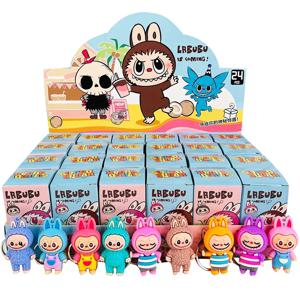 24pcs Labubu 블라인드 박스 그림 인형 Pvc 작은 펜던트 유행 귀여운 카와이 만화 키 체인 미스터리 상자 가방 장식 도매