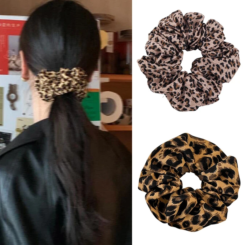 레오파드 프린트 Scrunchies 헤어 타이 헤어 로프 고탄성 탄성 헤어 밴드 포니 테일 홀더 우아한 여성 헤어 액세서리