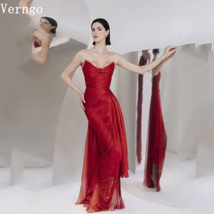 Verngo 레드 여성용 우아한 이브닝 드레스, 연인 인어 무도회 파티 드레스, 섹시한 실크 맥시 무도회 가운, 맞춤형
