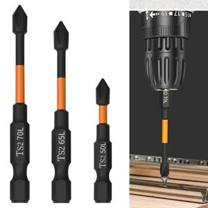 3PC 오렌지 S2 충격 강력한 자기 안티 슬립 50-70mm 전기 핸드 드릴 크로스 스크루 드라이버 비트 전동 공구 액세서리 세트