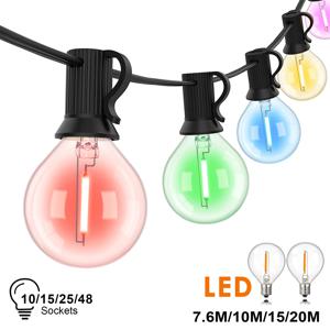 50FT RGB 갈 랜드 야외 문자열 조명 방수 G40 컬러 연결 가능한 정원 장식 화환 다채로운 매달려 빛 체인