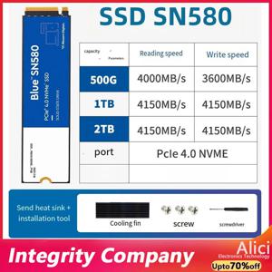 WD SSD SN580 NVMe Blue 2TB 1TB 500GB PCIe 4.0*4 M.2 2280 노트북 PC용 내부 솔리드 스테이트 드라이브용 원본