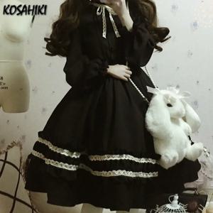 KOSAHIKI 2025 하라주쿠 일본 카와이 스위트 로리타 드레스 빈티지 레트로 파티 Femme Robe Bowknot 귀여운 코스프레 드레스 11a087