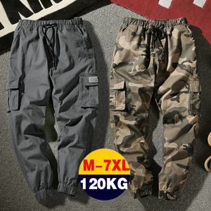 남성용 위장 카고 바지, 코튼 스트리트웨어, 한국 힙합 조거, 7XL 루즈핏 캐주얼 바지, 멀티 포켓 탄성 허리