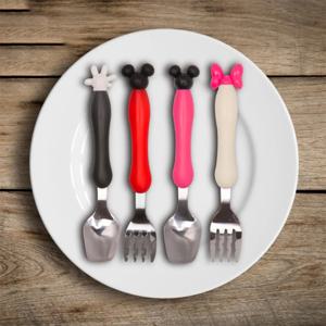 만화 미키 어린이 숟가락 포크 세트 아기 먹이 숟가락 스테인레스 스틸 어린이 먹는기구 유아 아기 Flatware 액세서리