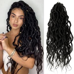 새로운 여신 Locs 웨이브 인조 Locs 크로셰 헤어, 느슨한 물결 끝, 프리 루프 합성 브레이드 연장, 긴 레게머리